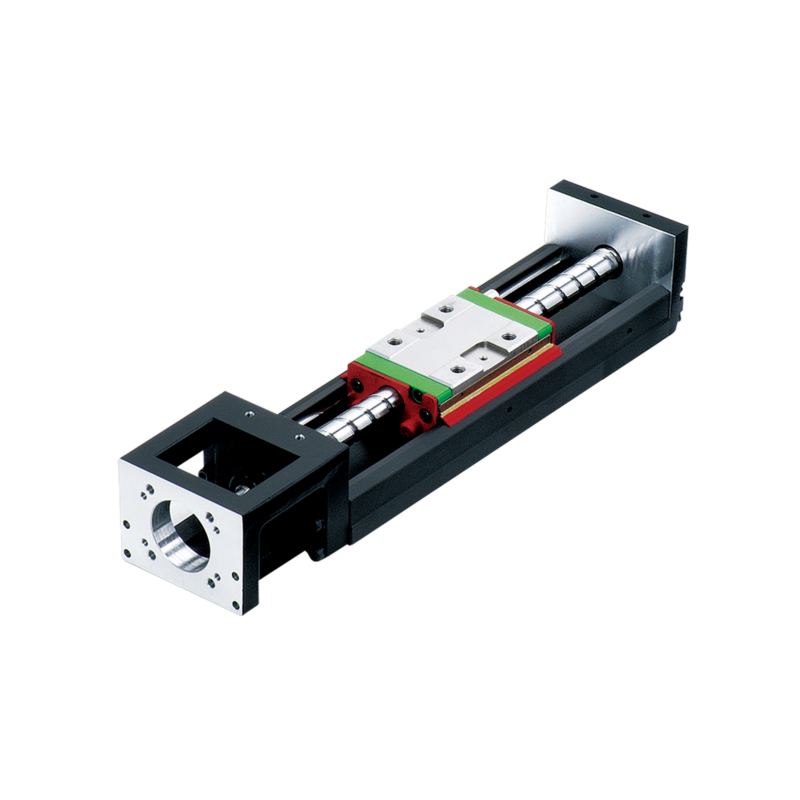 A linear actuator with a metal guide rail and sliding carriage, used for precise movement in automation systems, shown on a plain white background.