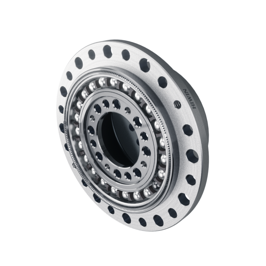 A close-up of a metal ball bearing with circular openings and multiple layers of ball bearings inside, set against a plain white background.