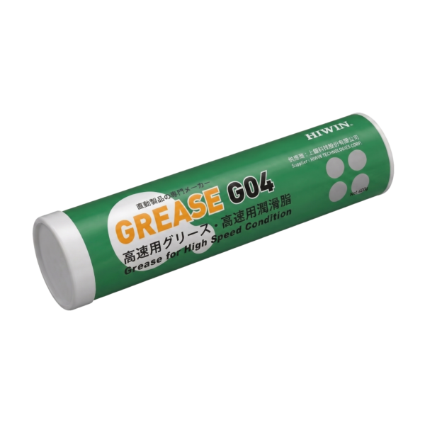 A green tube labeled HIWIN GREASE G04 with Japanese text and Grease for High Speed Condition written on it, designed for industrial lubrication.