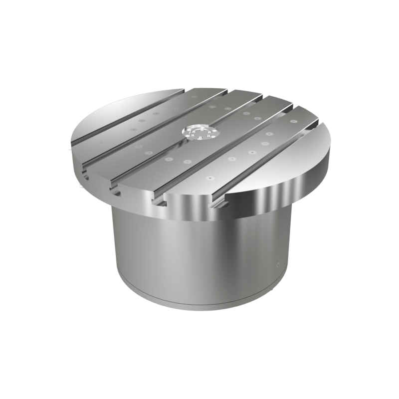 A round, metallic machine part with a flat, slotted top surface and cylindrical base, likely used for mounting or rotating components in industrial or manufacturing settings, is shown against a white background.