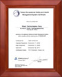 HIWIN Corporation, Taiwan Occupational Safety & Health Management System Certificate